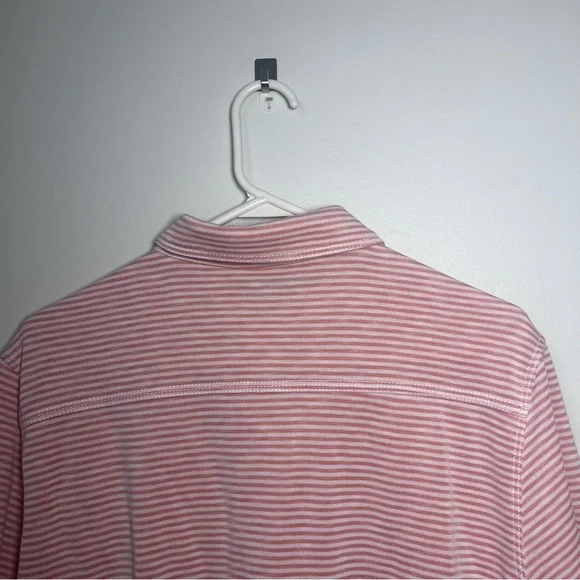 JOHNSTON & MURPHY Orange & White Striped Vintage Slub Polo Shirt Size Large - Picture 6 of 10